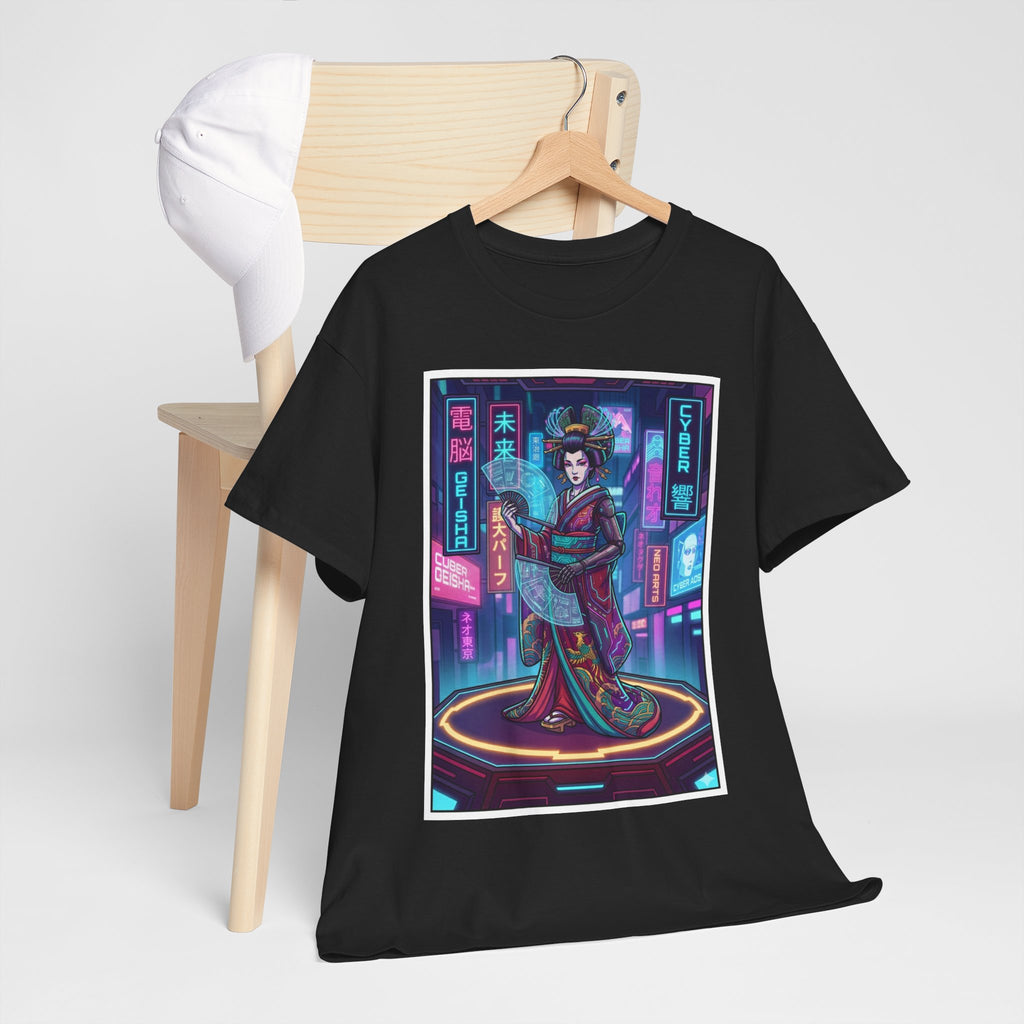 Geisha Cyberpunk T-Shirt — Neon Tokyo Aesthetic Graphic Tee