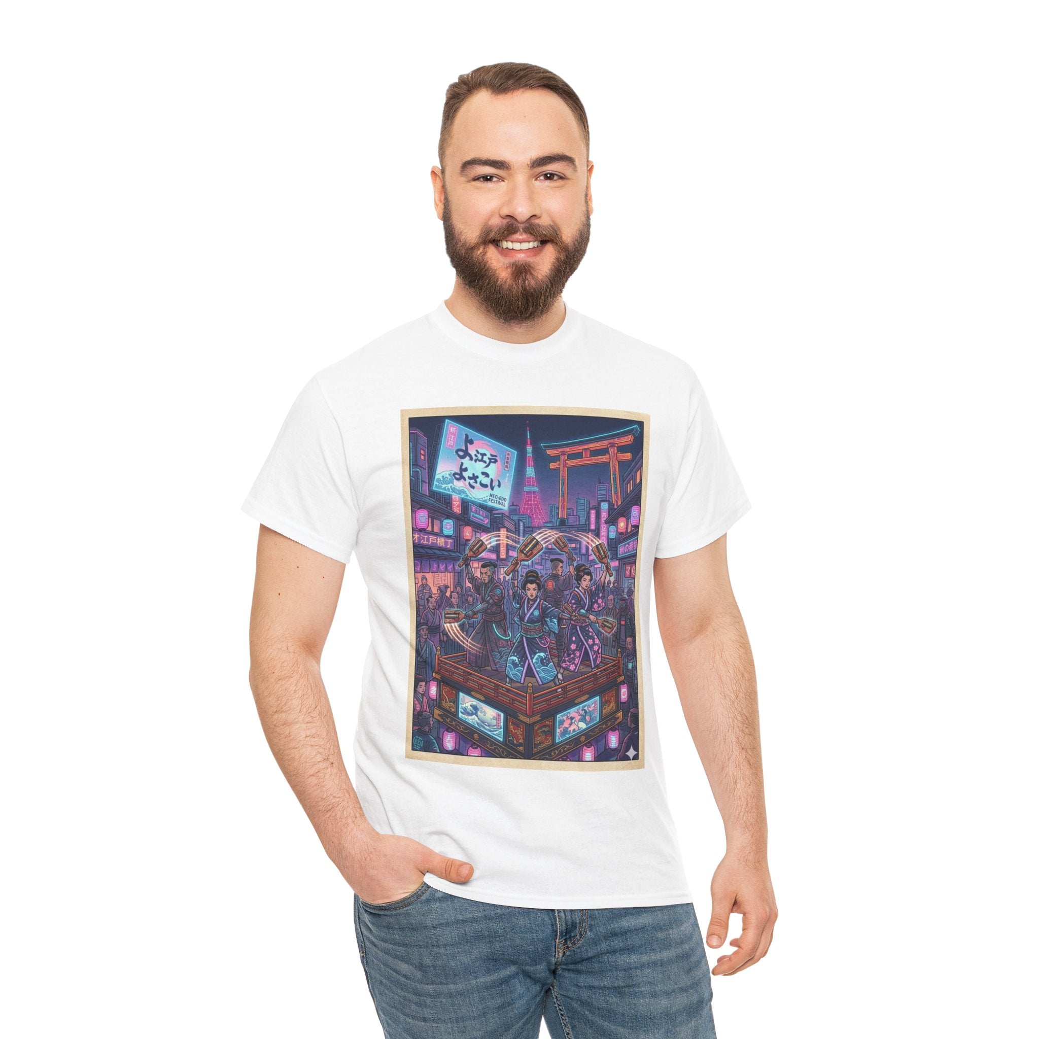 Anime Cyberpunk City T-Shirt — Neon Tokyo Street Scene
