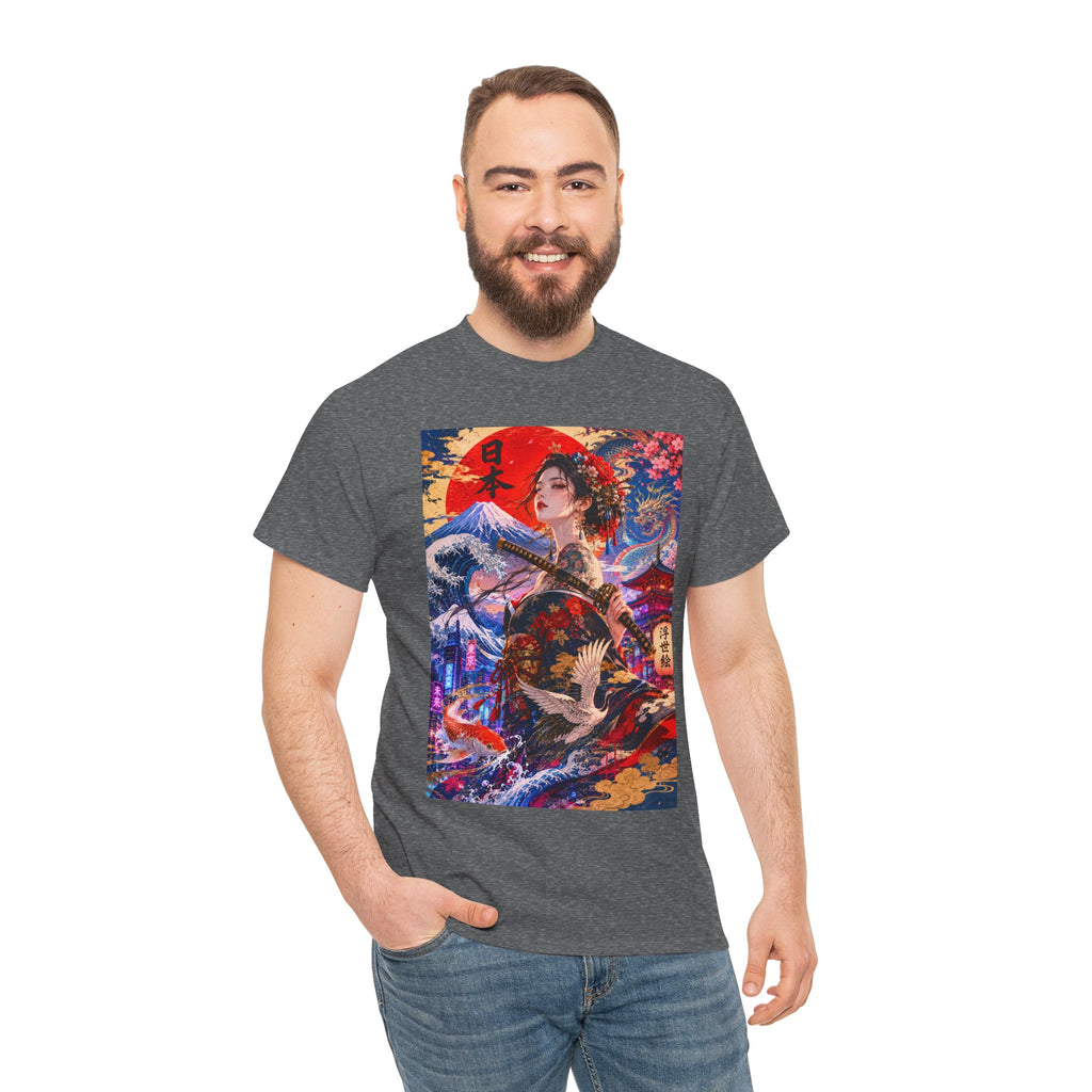 Geisha Sunset Graphic Tee — Vibrant Japanese Art T-Shirt