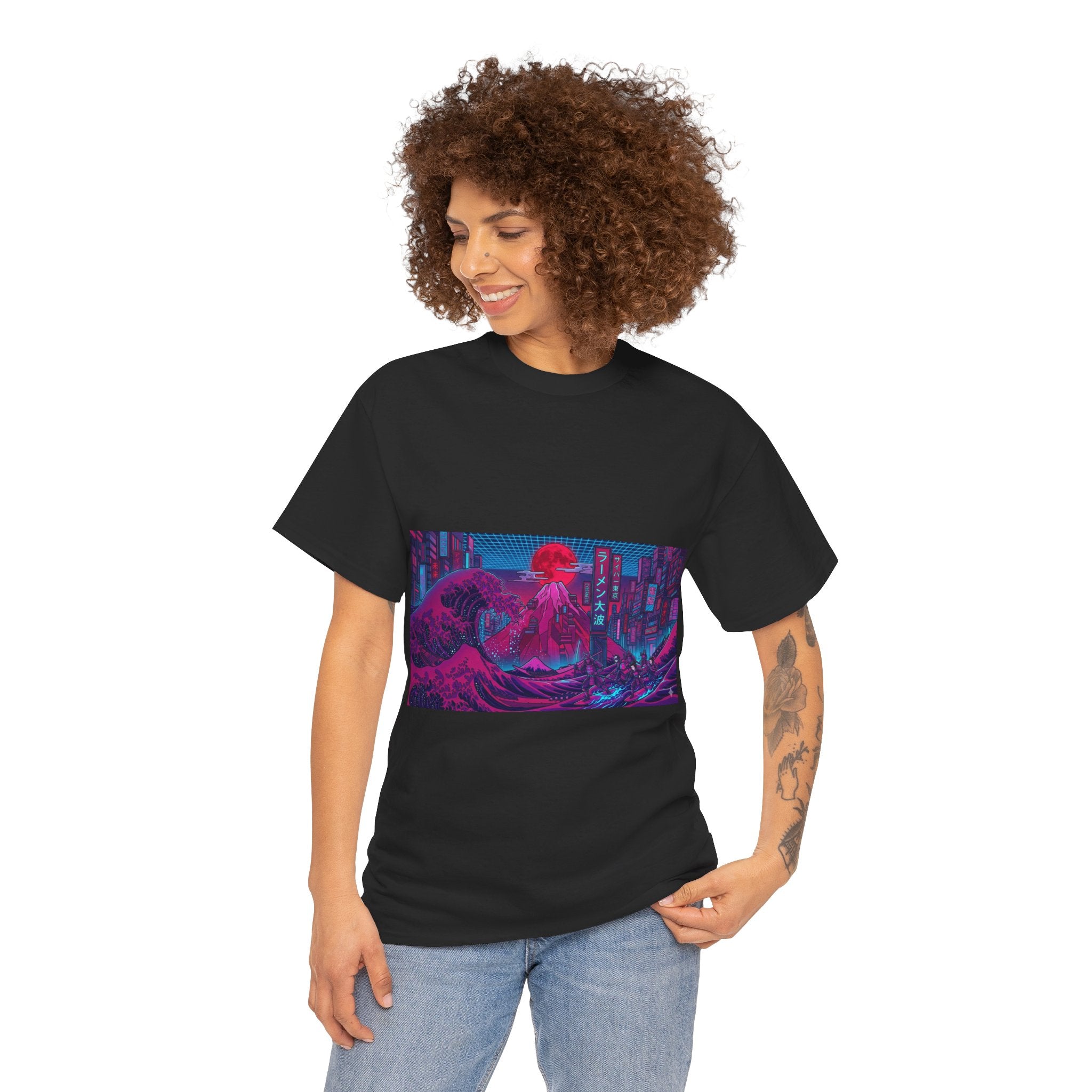 Cyberpunk Cityscape T‑Shirt — Neon Samurai Retro Wave Tee