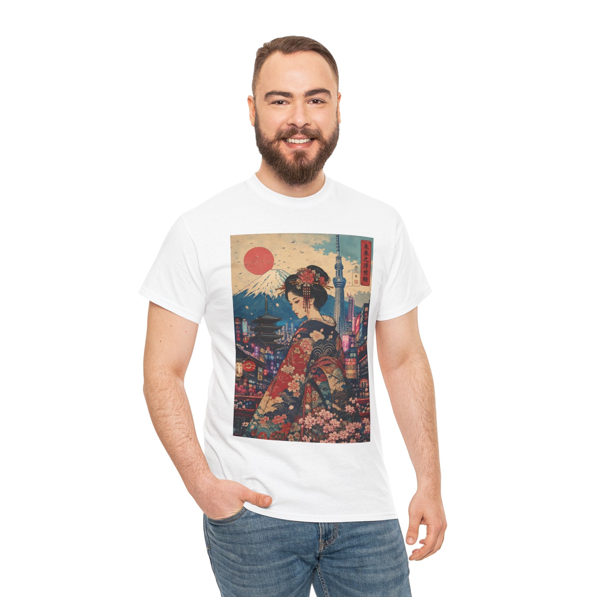 Japanese Geisha Sunset Tee — Vintage Ukiyo-e Kimono Art T-Shirt