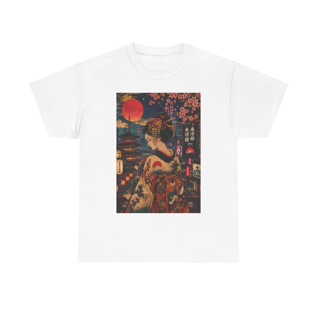 Geisha Nightscape Tee — Vintage Japanese Kimono Art T-Shirt