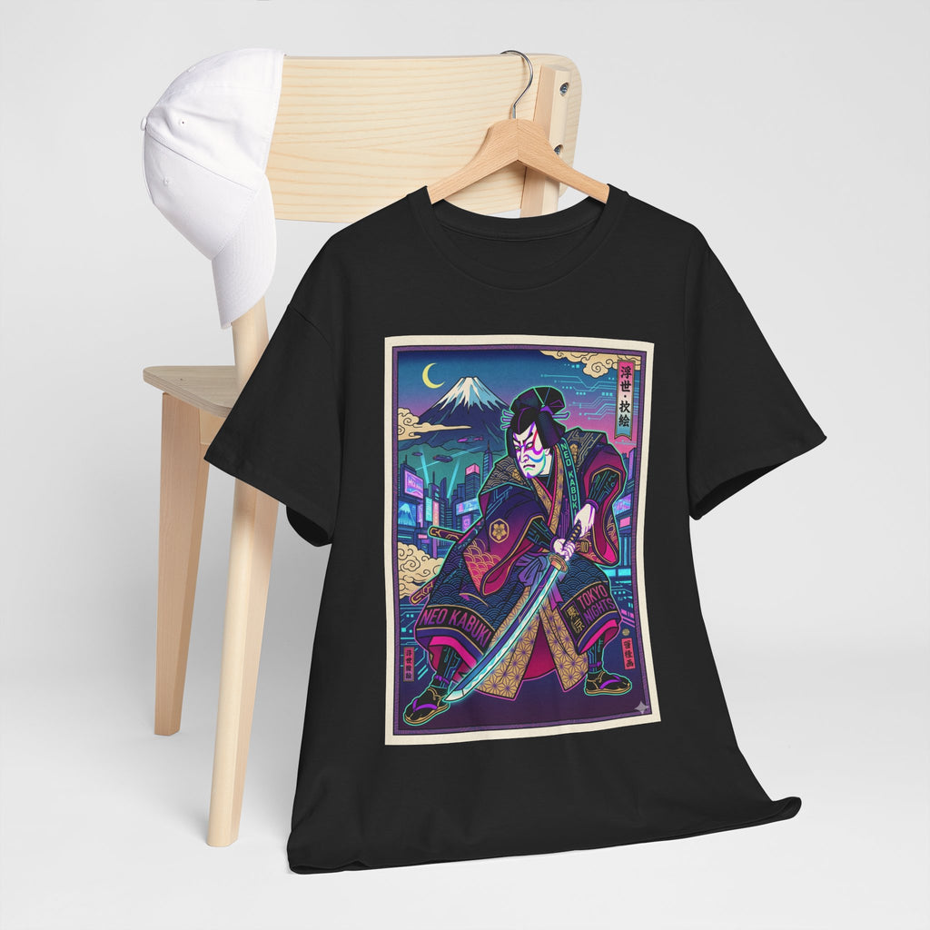 Samurai Night T-Shirt — Neon Ukiyo-e Sword Art Tee - Japanese Streetwear T-Shirt | Tokyo Style X