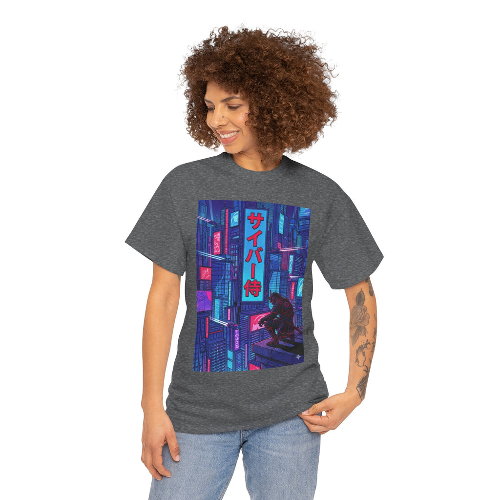 Cyber Samurai T‑Shirt — Neon Cyberpunk Tokyo Graphic Tee