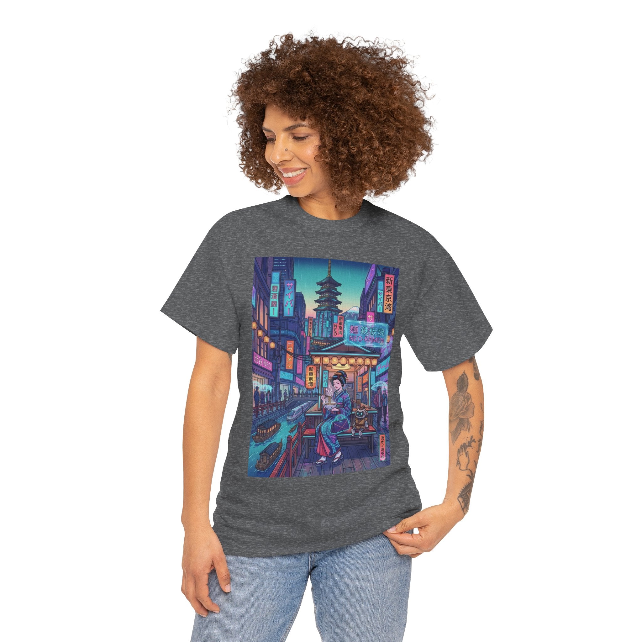 T-Shirt — Neon City Samurai Streetwear (Cyberpunk Tokyo Pagoda Design) - Japanese Streetwear T-Shirt | Tokyo Style X