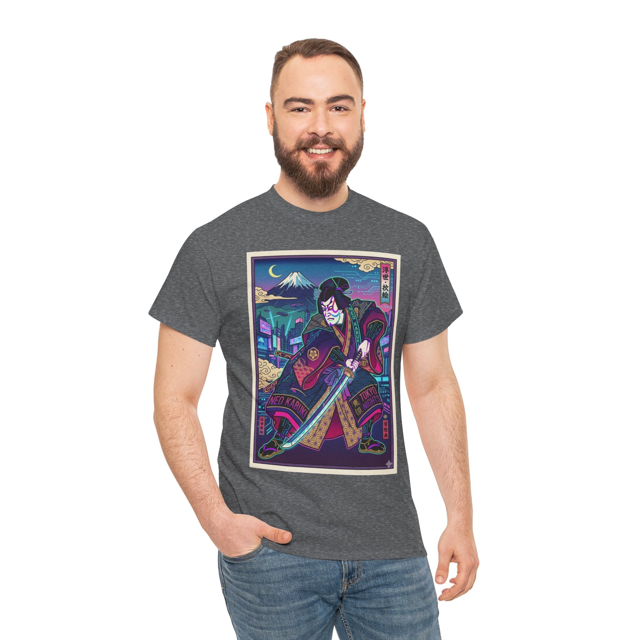 Samurai Night T-Shirt — Neon Ukiyo-e Sword Art Tee - Japanese Streetwear T-Shirt | Tokyo Style X