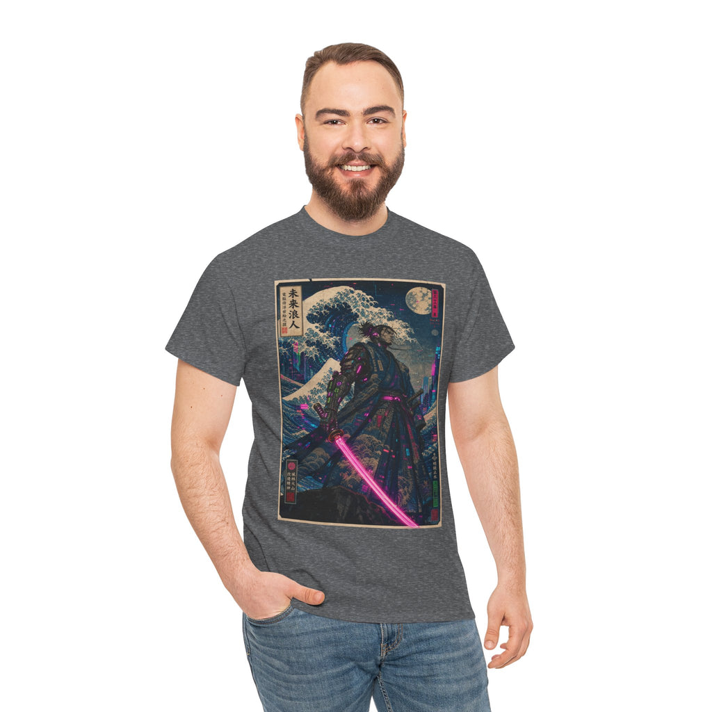 Samurai Neon Wave T-Shirt — Retro Cyberpunk Katana Graphic Tee - Japanese Streetwear T-Shirt | Tokyo Style X