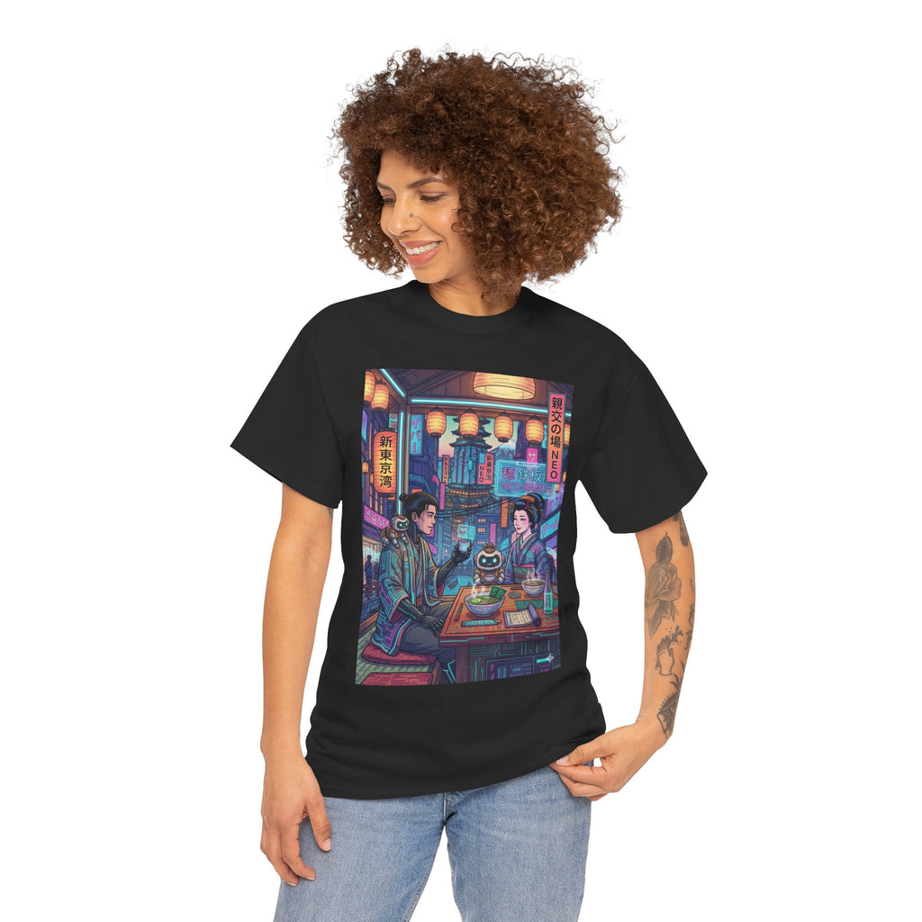 Cyberpunk Ramen Date T‑Shirt — Neon Night City Anime Streetwear - Japanese Streetwear T-Shirt | Tokyo Style X