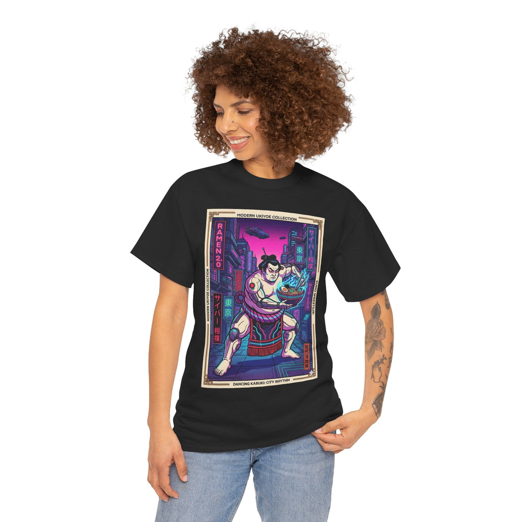 Sumo Warrior Graphic Tee — Neon Retro Japanese Urban Art T-Shirt
