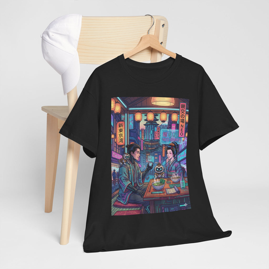 Cyberpunk Ramen Date T‑Shirt — Neon Night City Anime Streetwear - Japanese Streetwear T-Shirt | Tokyo Style X