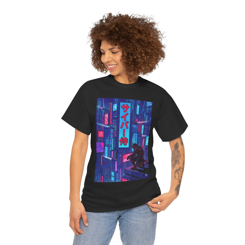 Cyber Samurai T‑Shirt — Neon Cyberpunk Tokyo Graphic Tee