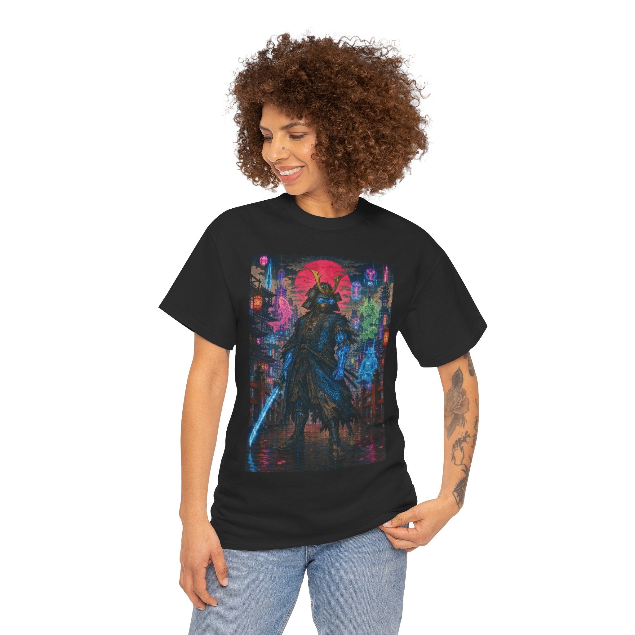 Cyber Samurai T‑Shirt — Neon Ronin Sword Art Tee