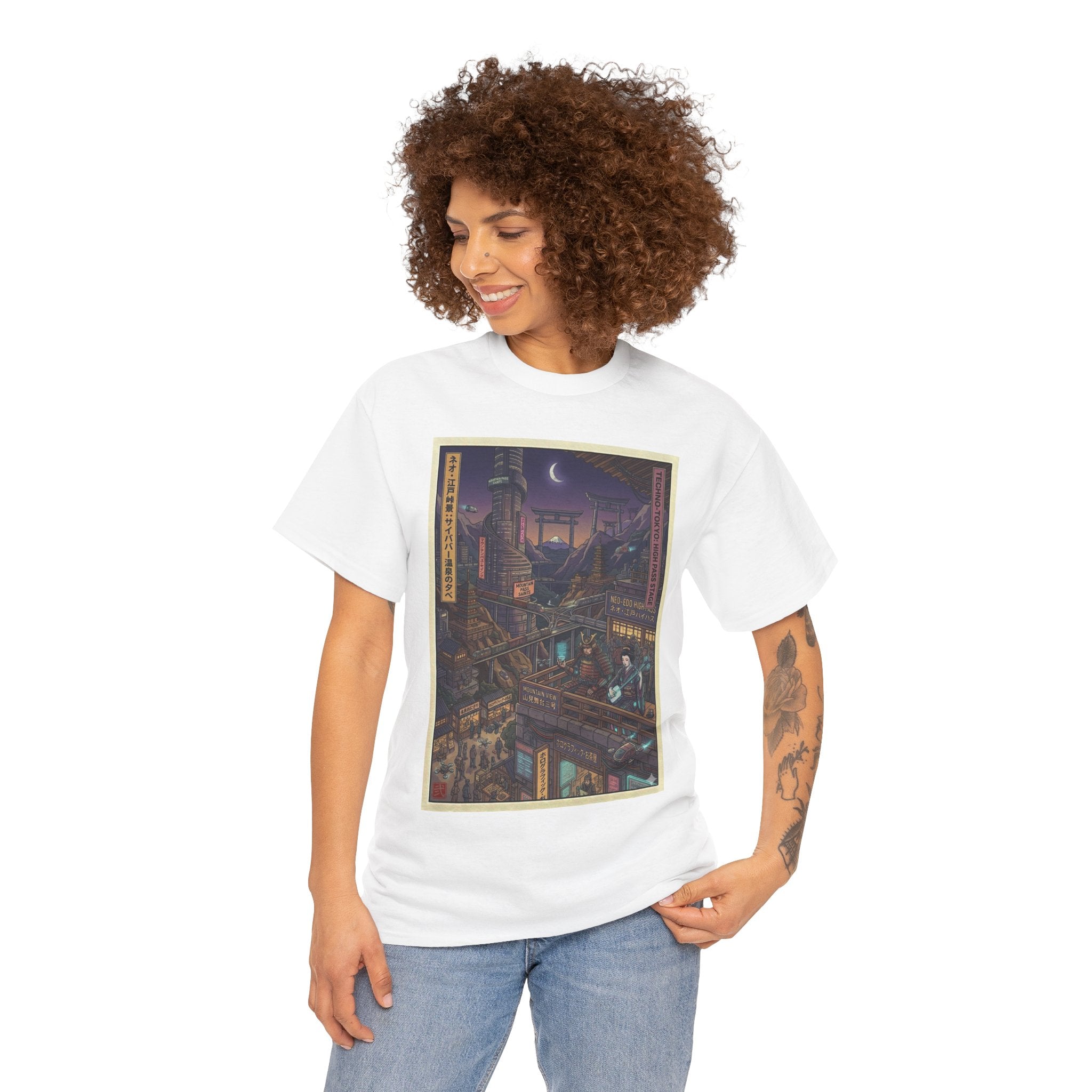 City of Lanterns Nightscape Tee — Cyberpunk Illustration T-Shirt - Japanese Streetwear T-Shirt | Tokyo Style X