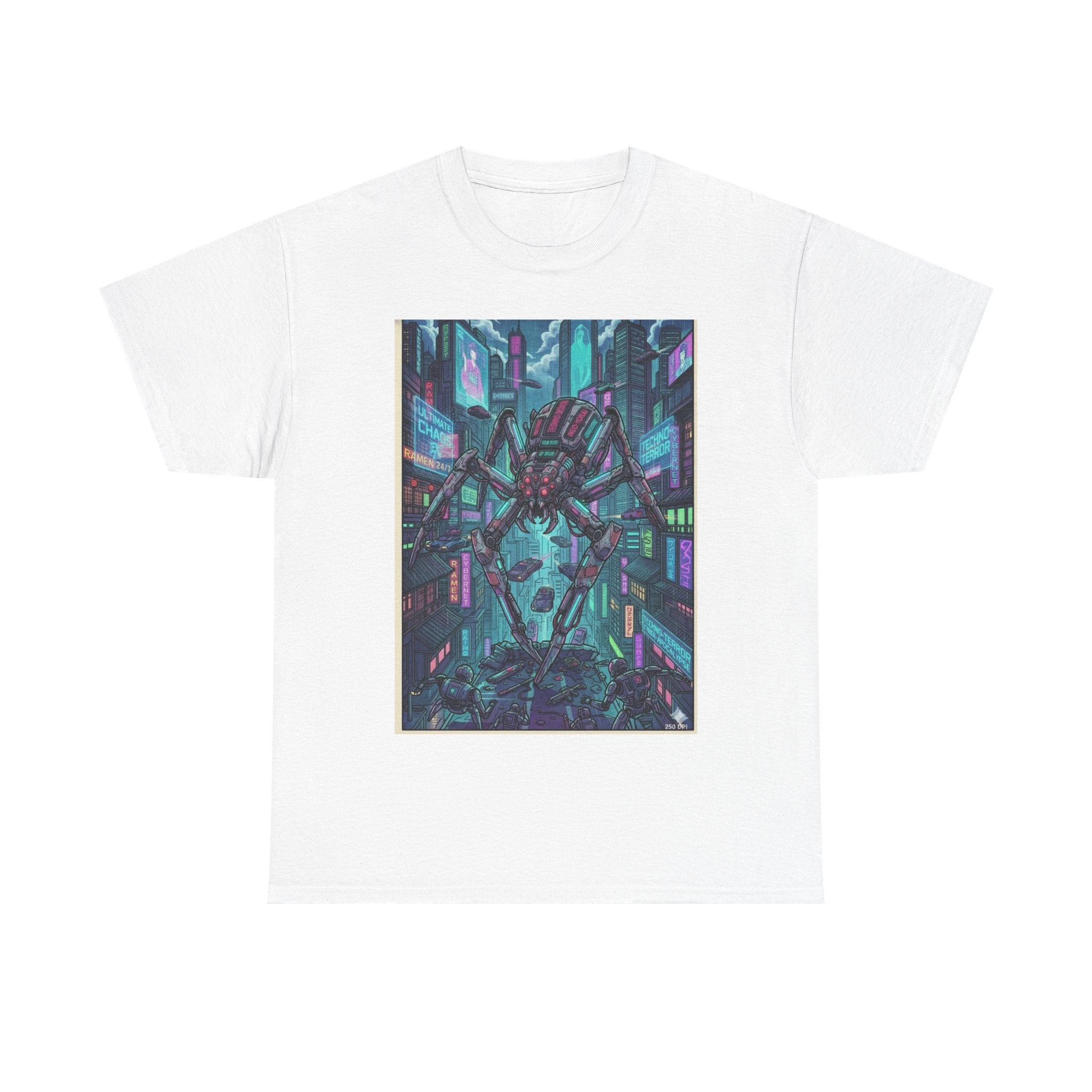 Cyberpunk Spider City T-Shirt — Neon Sci‑Fi Graphic Tee