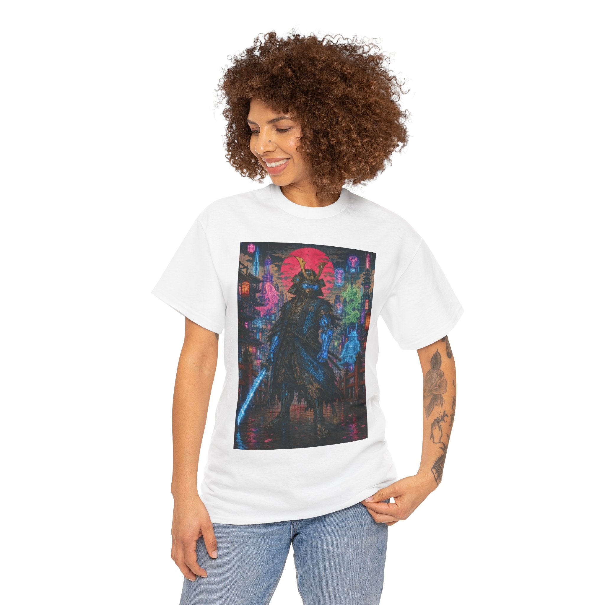 Cyber Samurai T‑Shirt — Neon Ronin Sword Art Tee