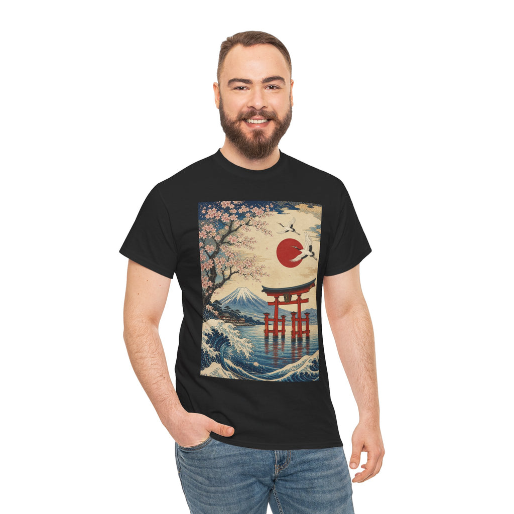 Japanese Landscape Tee — Torii, Mt. Fuji & Cherry Blossom Graphic Shirt