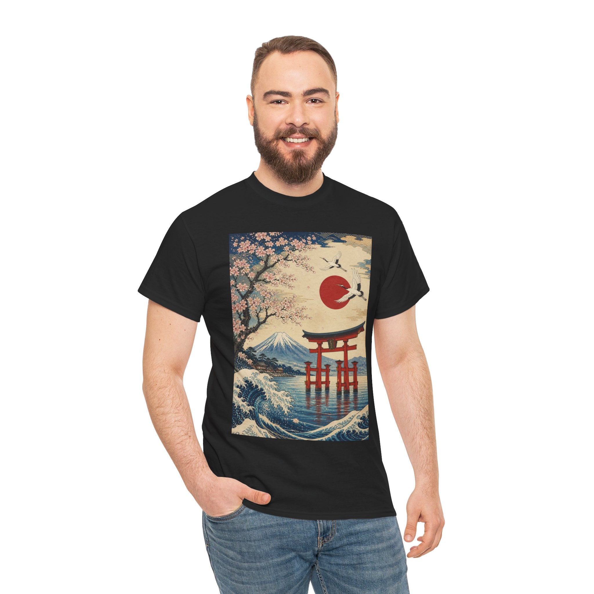Japanese Landscape Tee — Torii, Mt. Fuji & Cherry Blossom Graphic Shirt