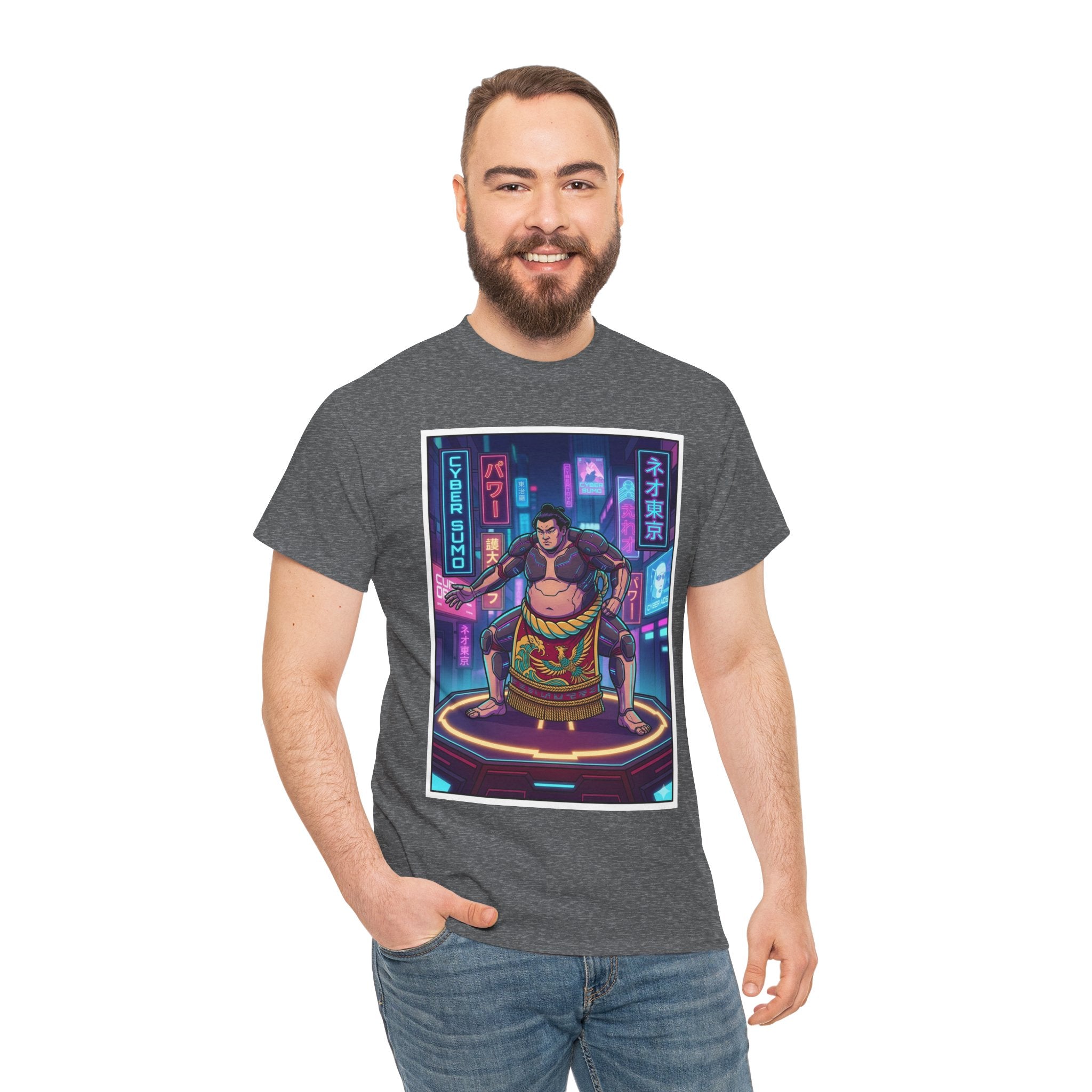 Cyberpunk Sumo Warrior T-Shirt — Neon Japanese Street Art Tee