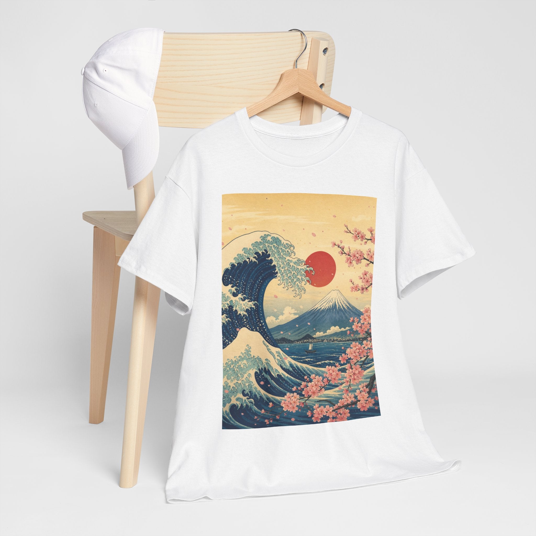 Vintage Japanese Wave Tee — Mount Fuji, Sakura & Red Sun Graphic T-Shirt