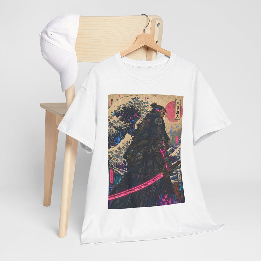 Samurai Wave T-Shirt — Neon Katana Japanese Ukiyo-e Graphic Tee - Japanese Streetwear T-Shirt | Tokyo Style X