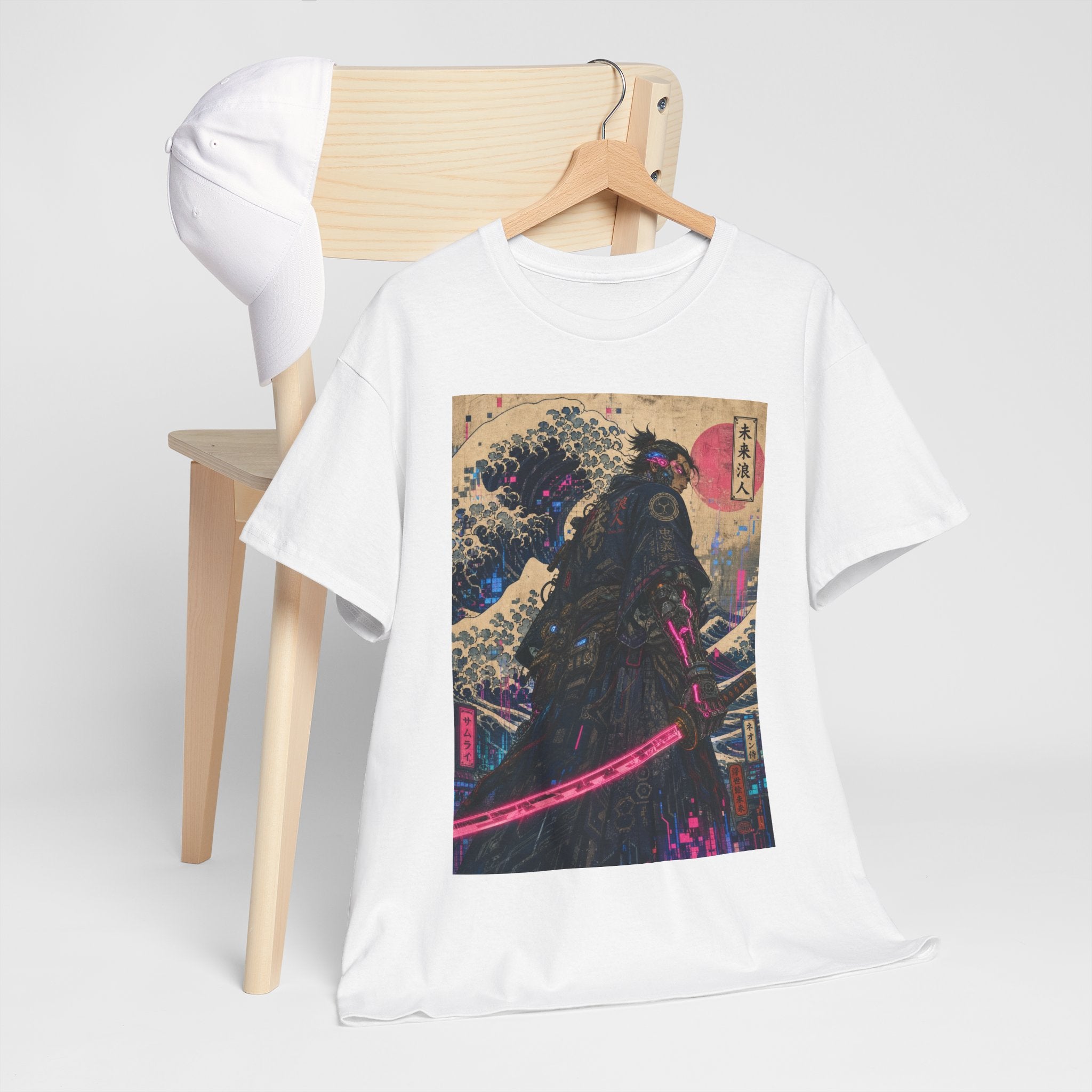 Samurai Wave T-Shirt — Neon Katana Japanese Ukiyo-e Graphic Tee - Japanese Streetwear T-Shirt | Tokyo Style X