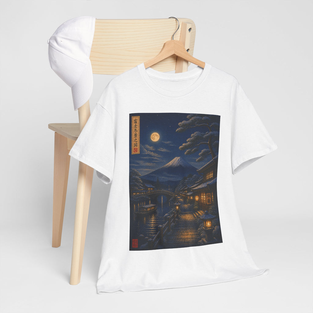 Nighttime Japanese Landscape Tee — Moonlit Edo Street Ukiyo-e T-Shirt