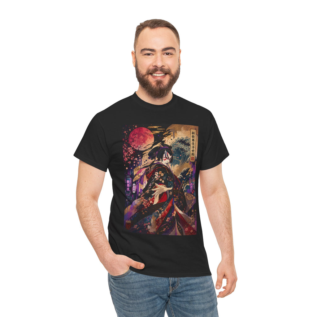 Geisha Moonlight Tee – Japanese Ukiyo-e Style Kimono Illustration Shirt