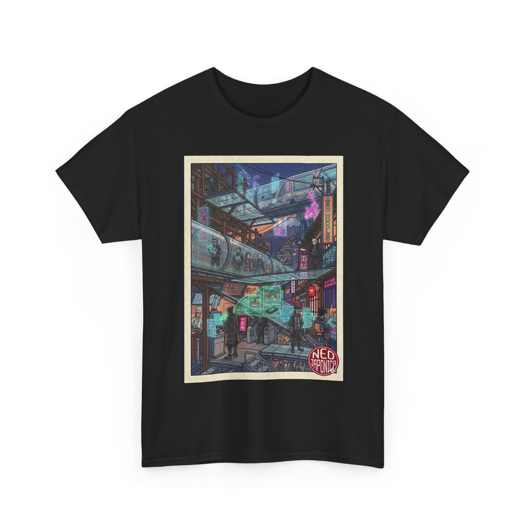 Cyberpunk Cityscape T-Shirt — Neon Alley Urban Art Tee - Japanese Streetwear T-Shirt | Tokyo Style X