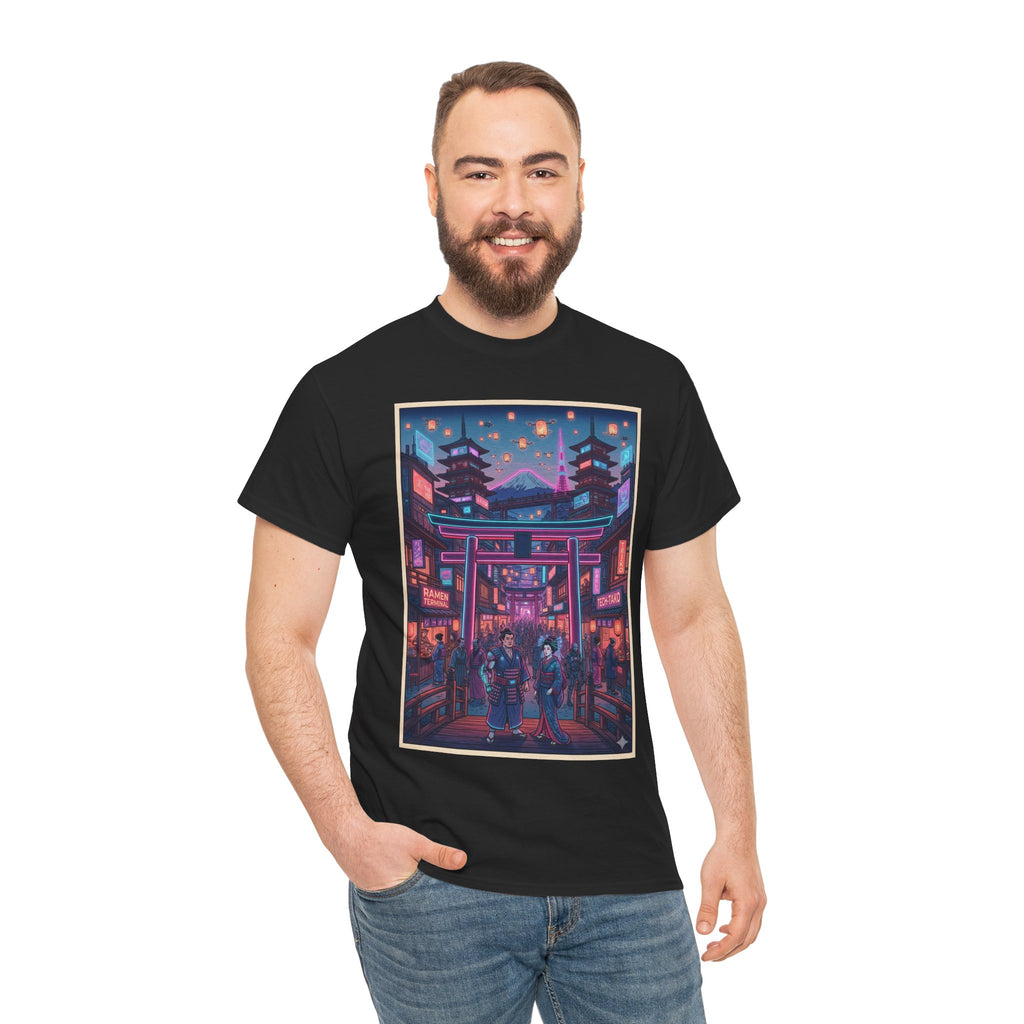 Japanese Night Market Tee — Neon Torii Shrine Streetwear