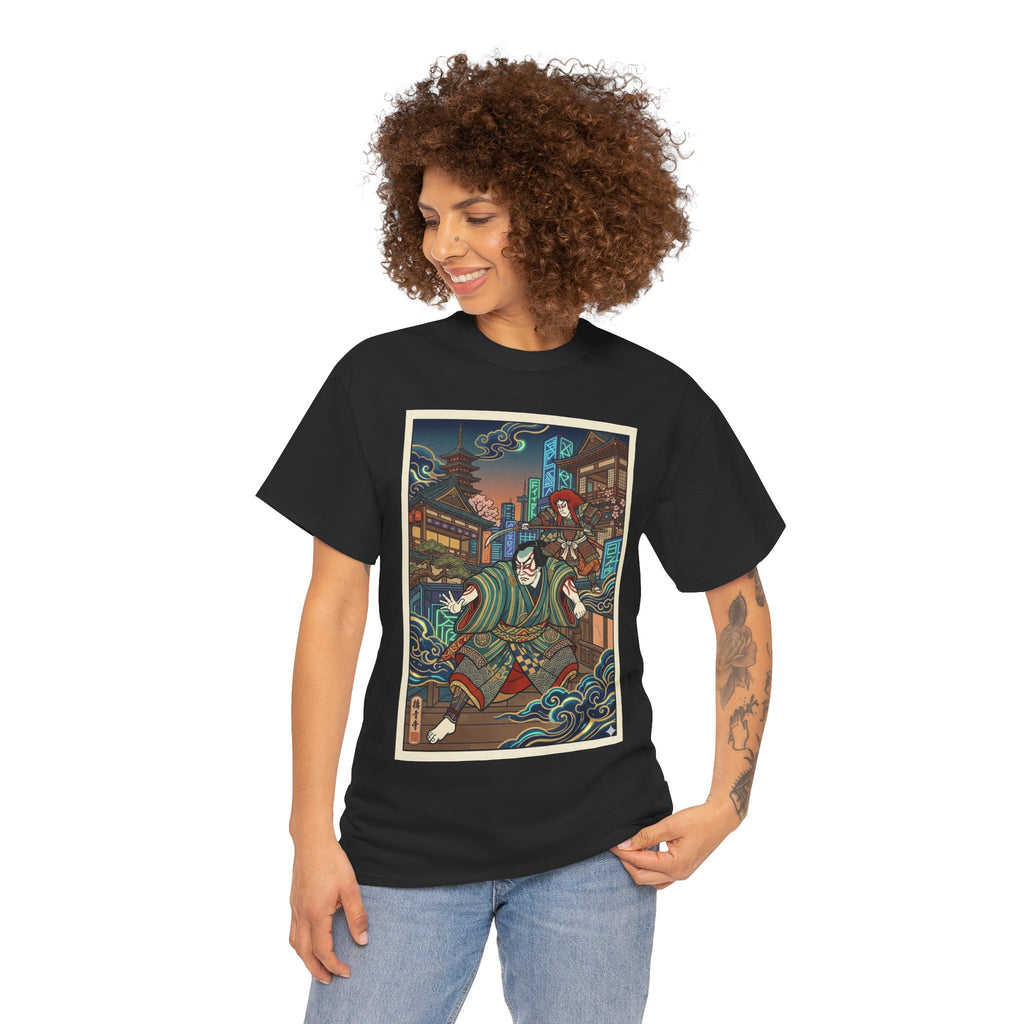 Samurai Night Streetwear Tee — Vintage Ukiyo-e Style Japanese Warrior Graphic Shirt