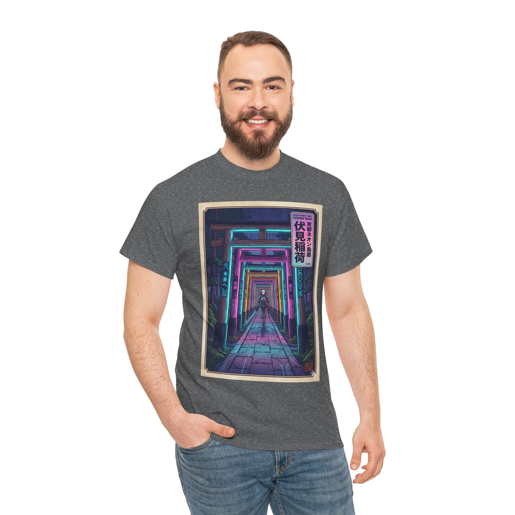 Neon Torii Gate Tee — Vaporwave Fushimi Inari Tunnel Graphic T-Shirt