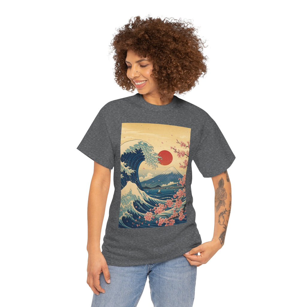 Vintage Japanese Wave Tee — Mount Fuji, Sakura & Red Sun Graphic T-Shirt