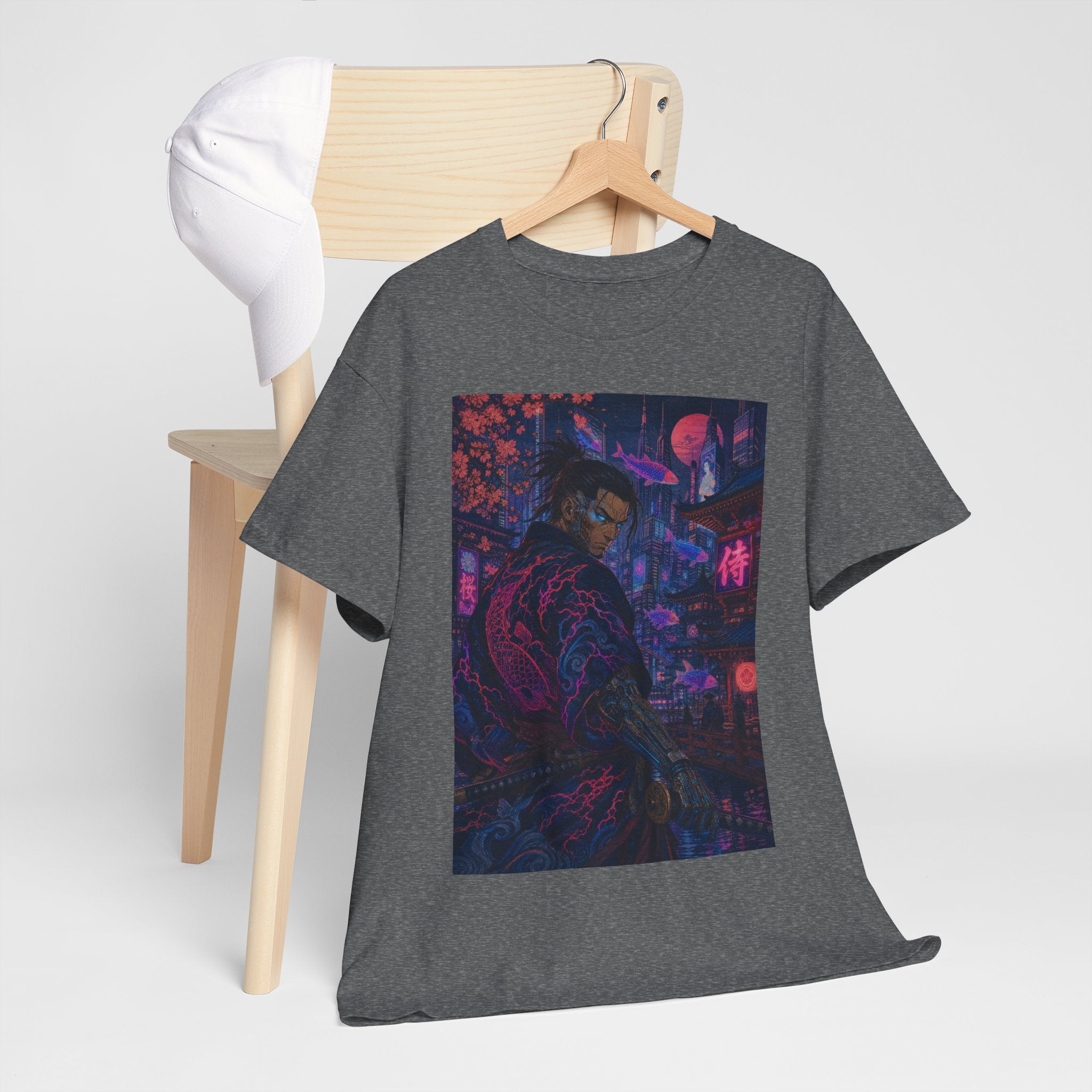 Cyberpunk Samurai T‑Shirt – Neon Night Streetwear Graphic Tee