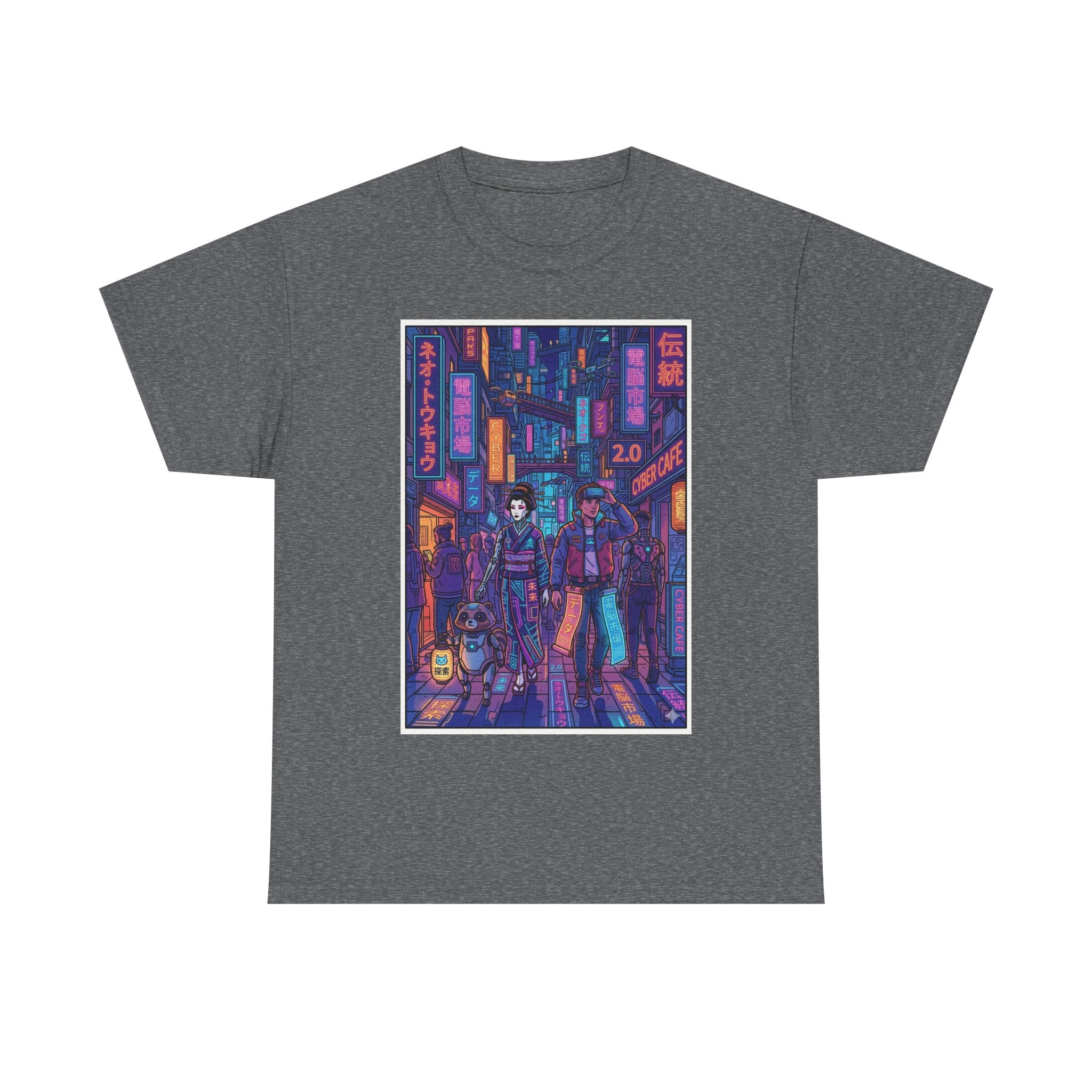 Cyberpunk Street Scene Tee — Neon Tokyo Night Graphic T-Shirt