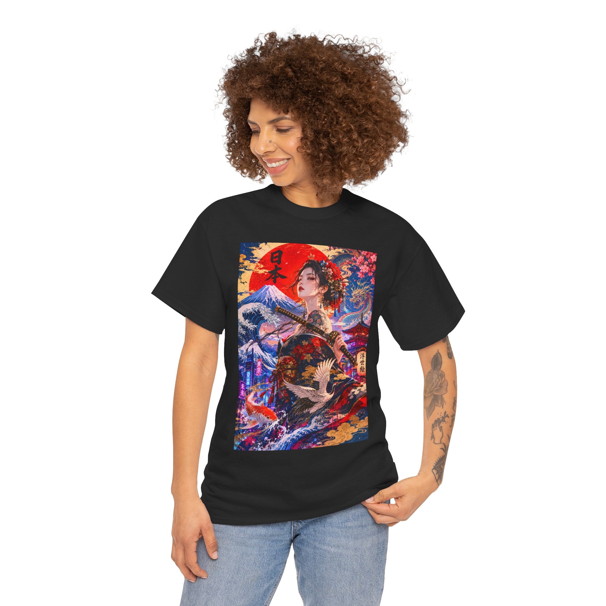 Geisha Sunset Graphic Tee — Vibrant Japanese Art T-Shirt