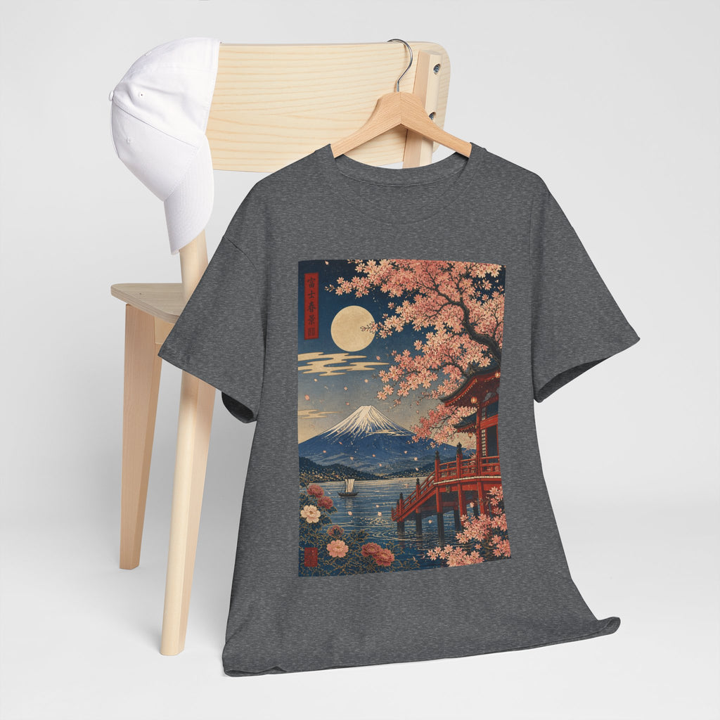 Japanese Cherry Blossom Scenic Tee — Mt. Fuji Sunset Print