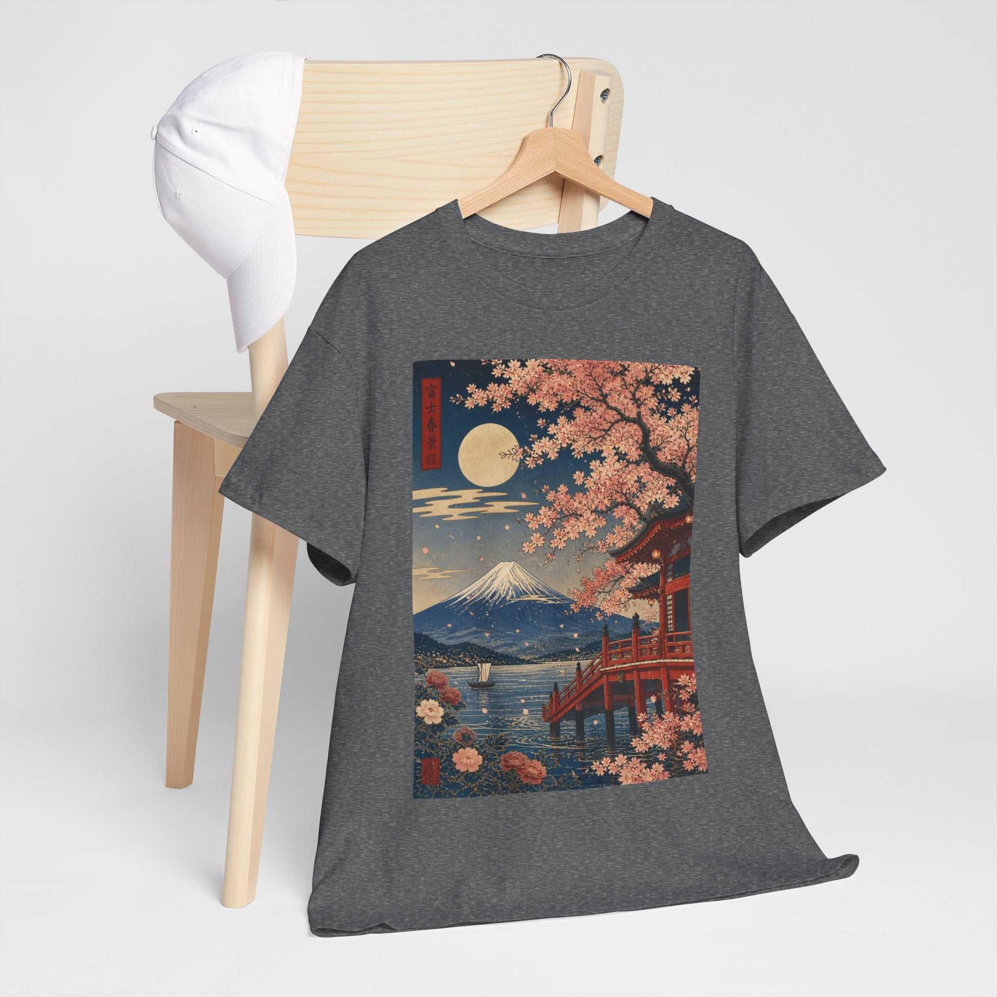 Japanese Cherry Blossom Scenic Tee — Mt. Fuji Sunset Print