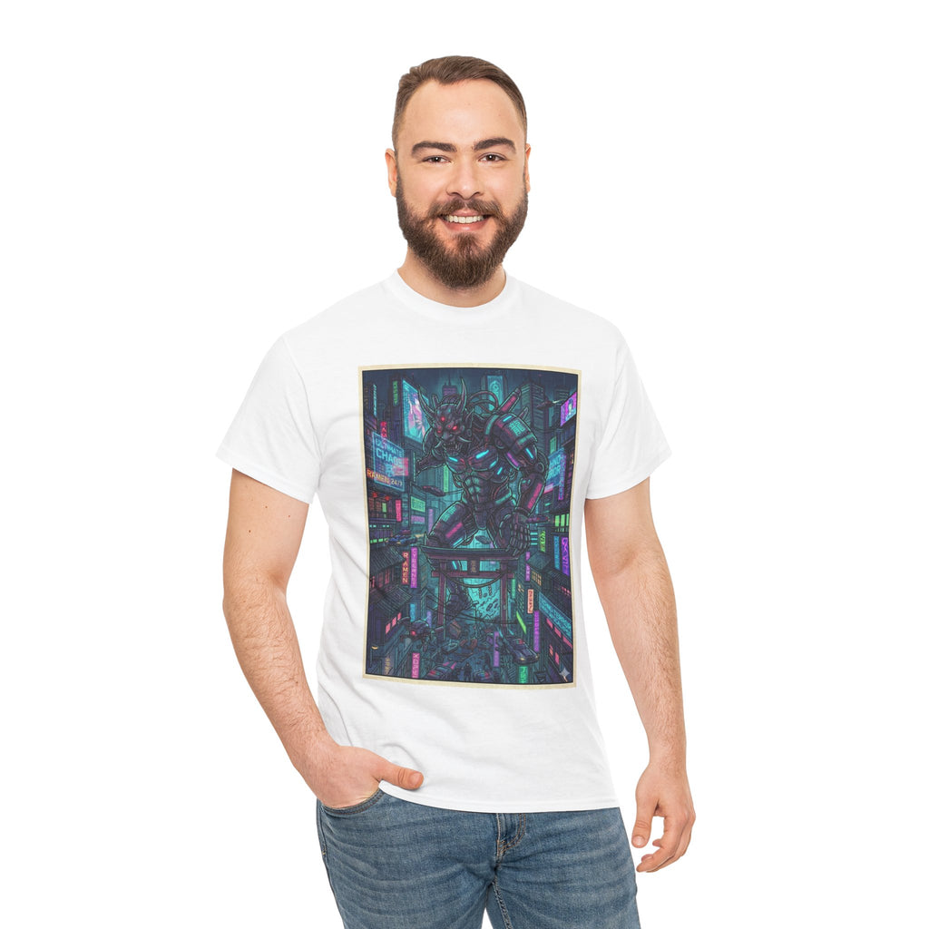 Cyberpunk Cityscape Tee — Neon Samurai Street Art Graphic T-Shirt