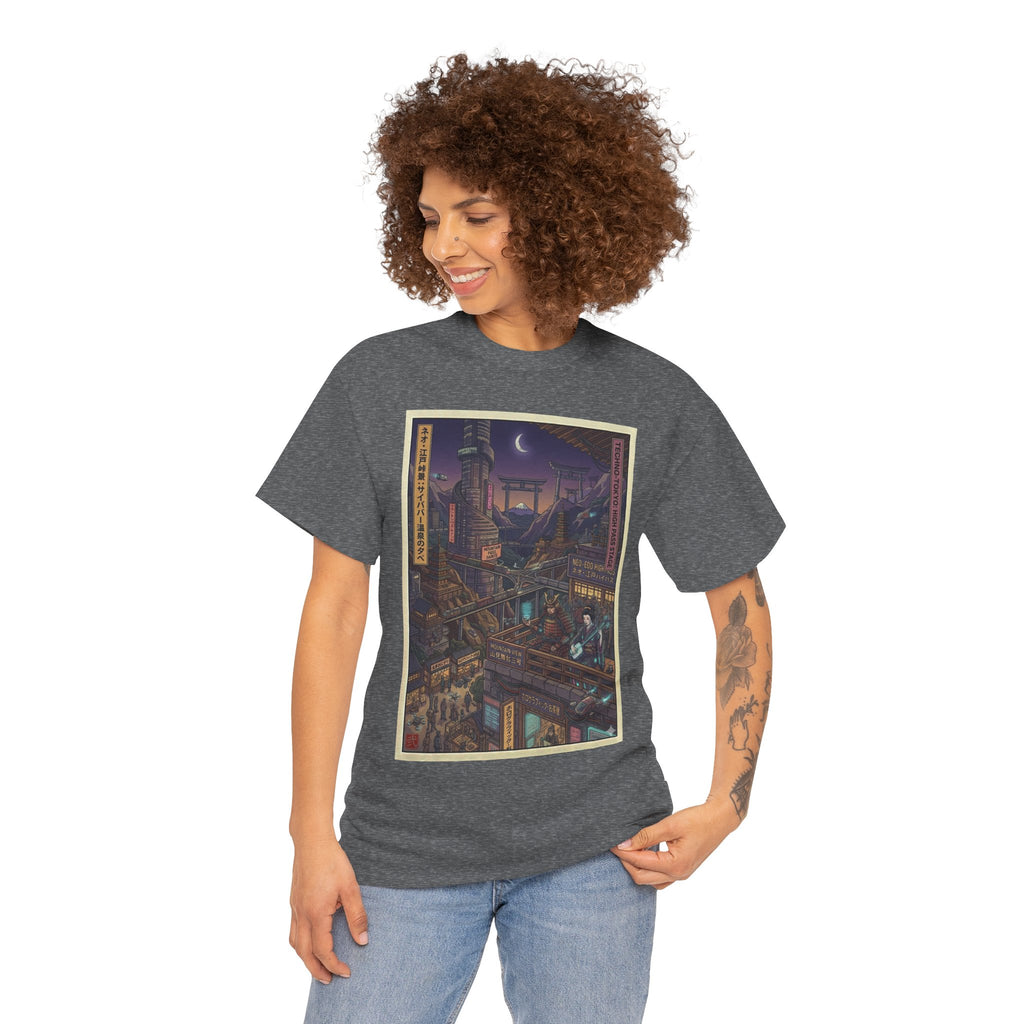 City of Lanterns Nightscape Tee — Cyberpunk Illustration T-Shirt - Japanese Streetwear T-Shirt | Tokyo Style X