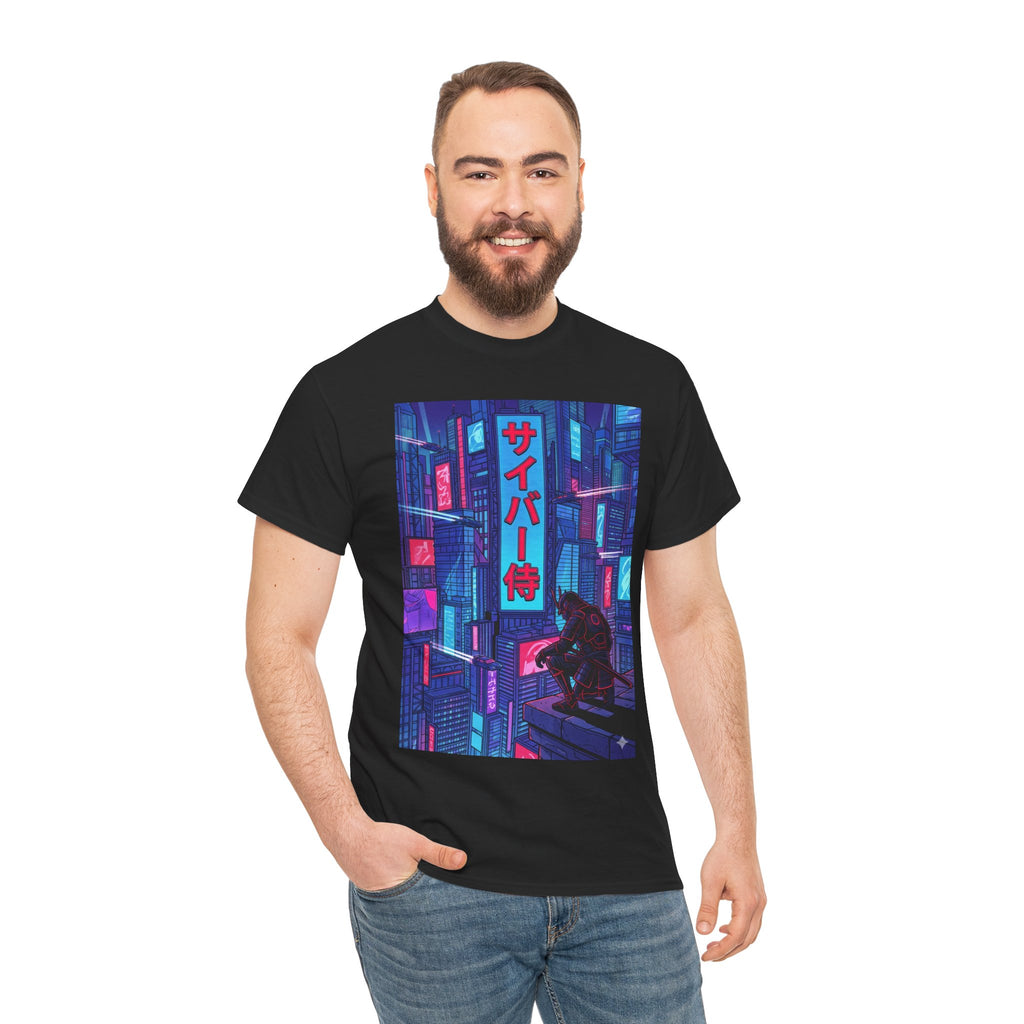 Cyber Samurai T‑Shirt — Neon Cyberpunk Tokyo Graphic Tee