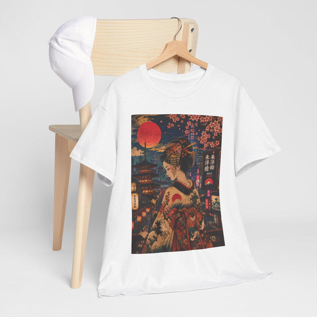 Geisha Nightscape Tee — Vintage Japanese Kimono Art T-Shirt
