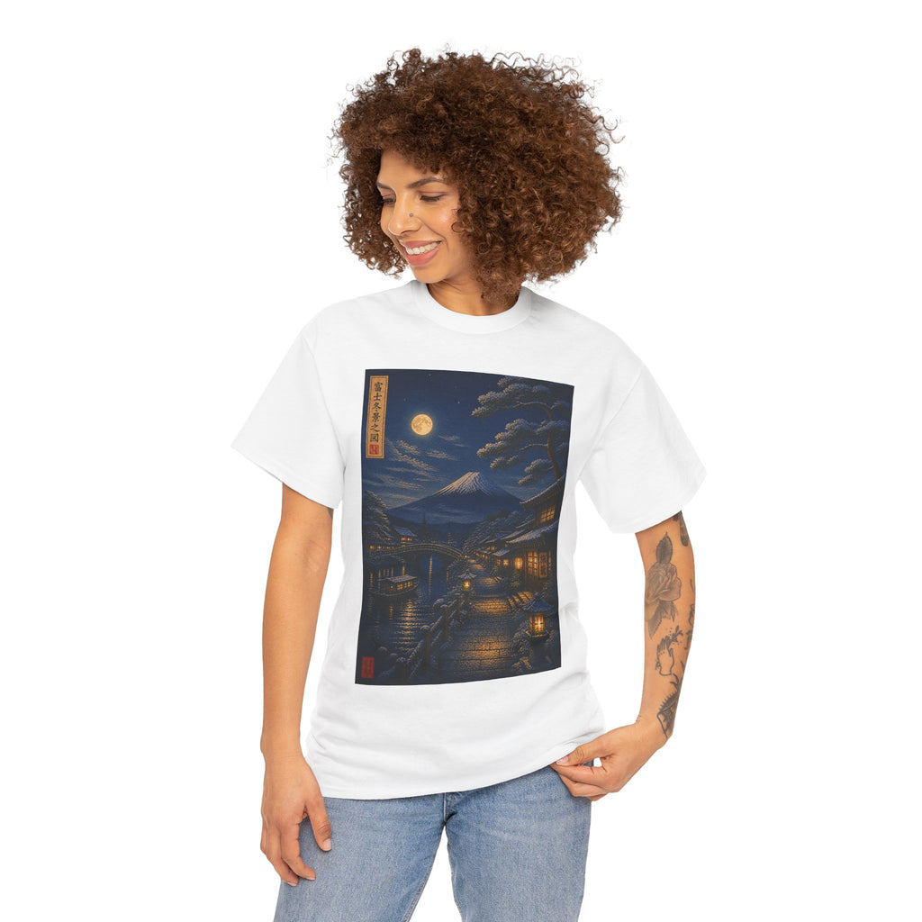 Nighttime Japanese Landscape Tee — Moonlit Edo Street Ukiyo-e T-Shirt