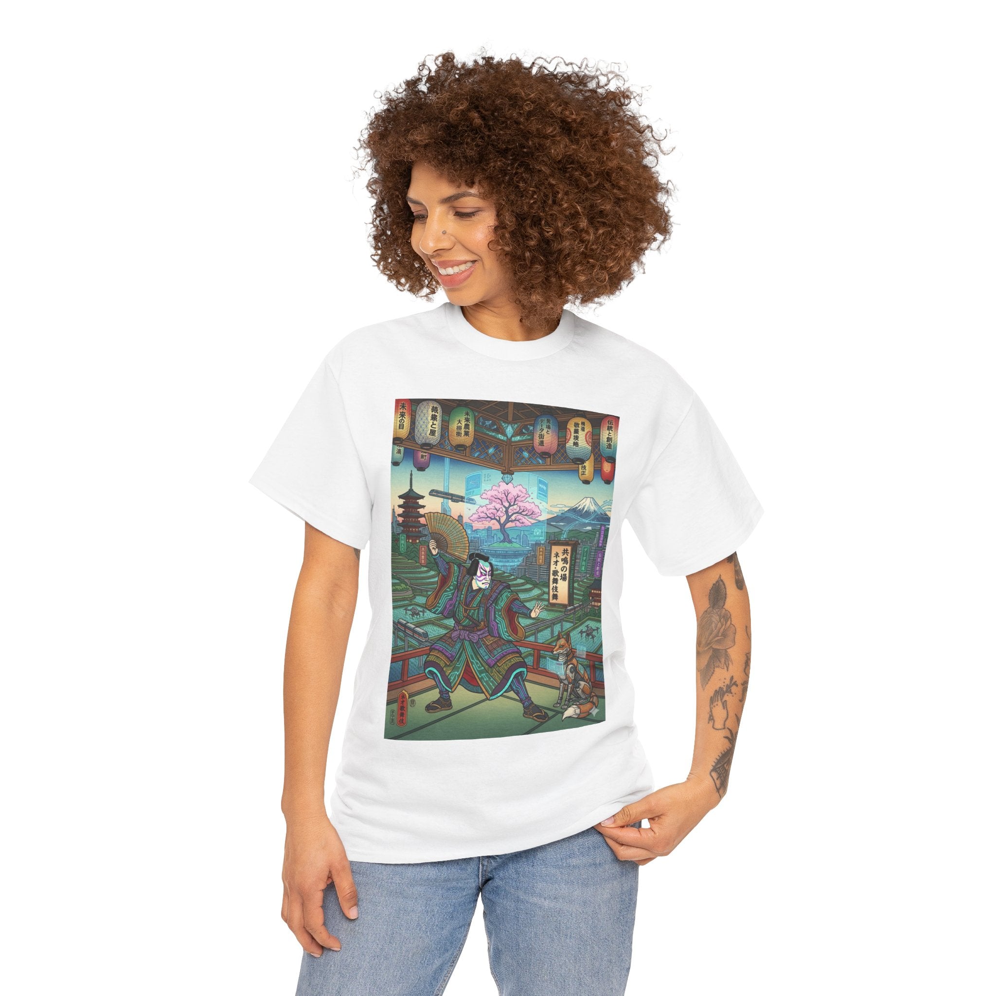 Samurai Garden Tee — Retro Japanese Ukiyo-e Cherry Blossom Graphic T-Shirt - Japanese Streetwear T-Shirt | Tokyo Style X