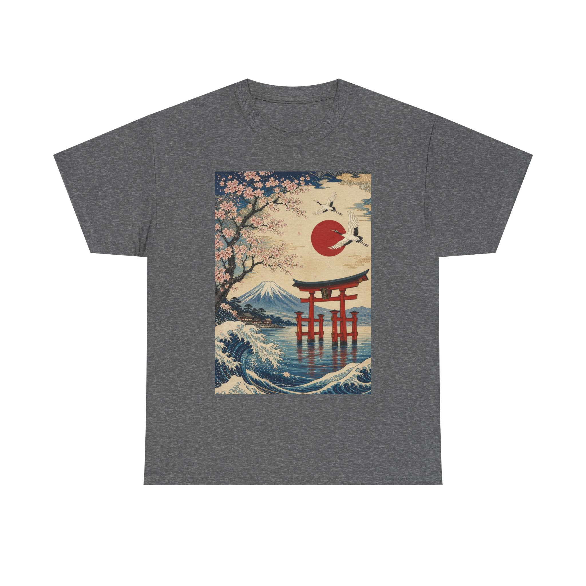 Japanese Landscape Tee — Torii, Mt. Fuji & Cherry Blossom Graphic Shirt