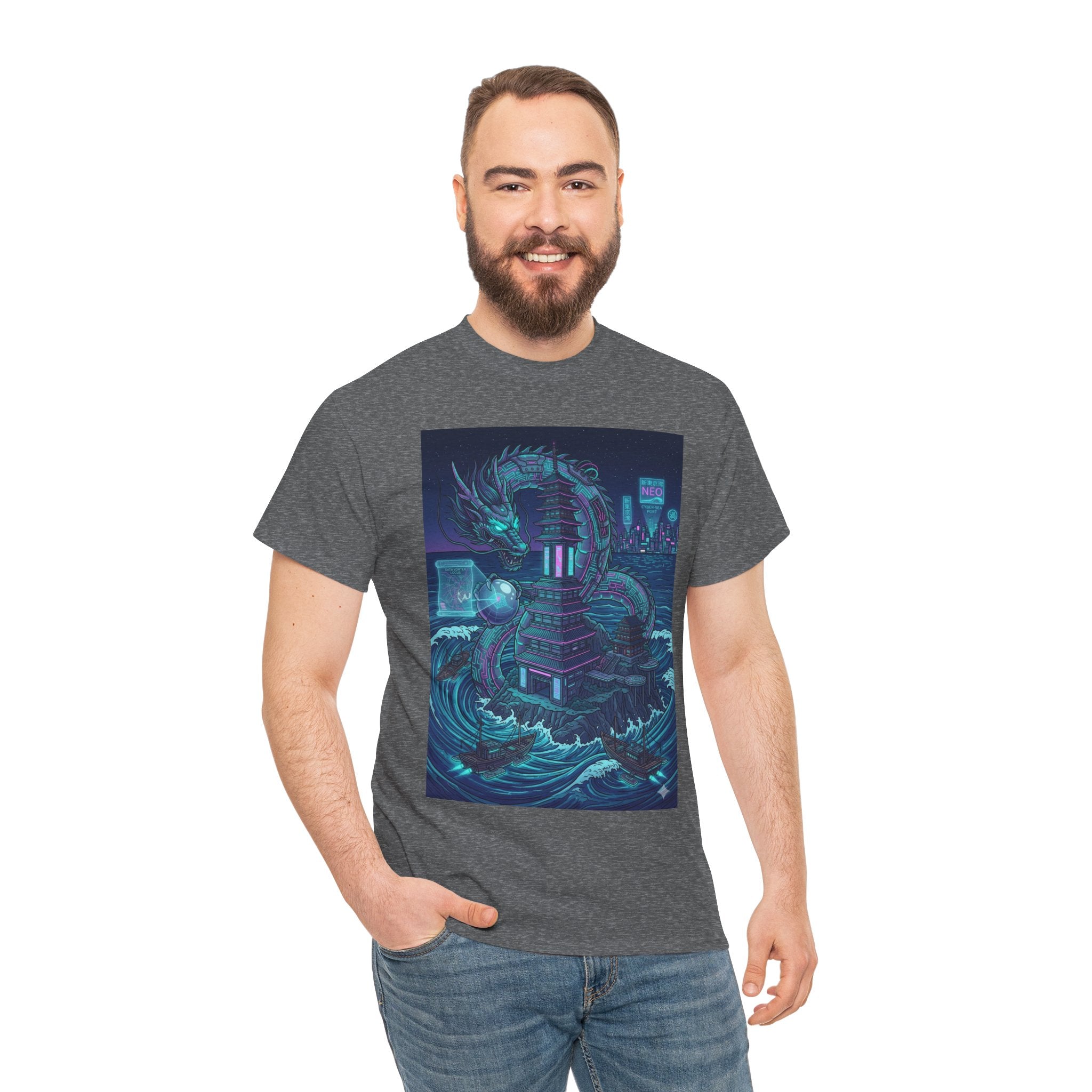 T-Shirt — Neon Cyber Sea Dragon Graphic Tee - Japanese Streetwear T-Shirt | Tokyo Style X