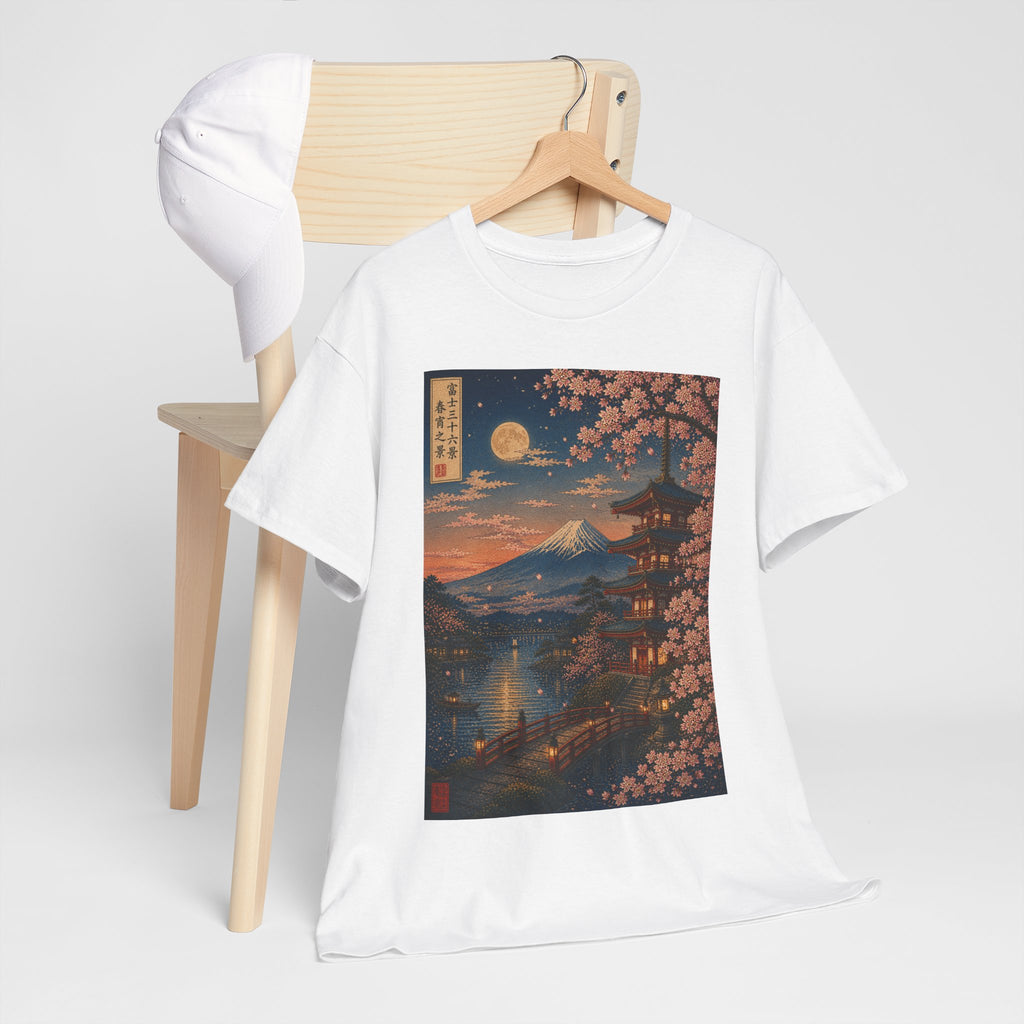 T-Shirt — Moonlit Mount Fuji Cherry Blossom Japanese Landscape Tee