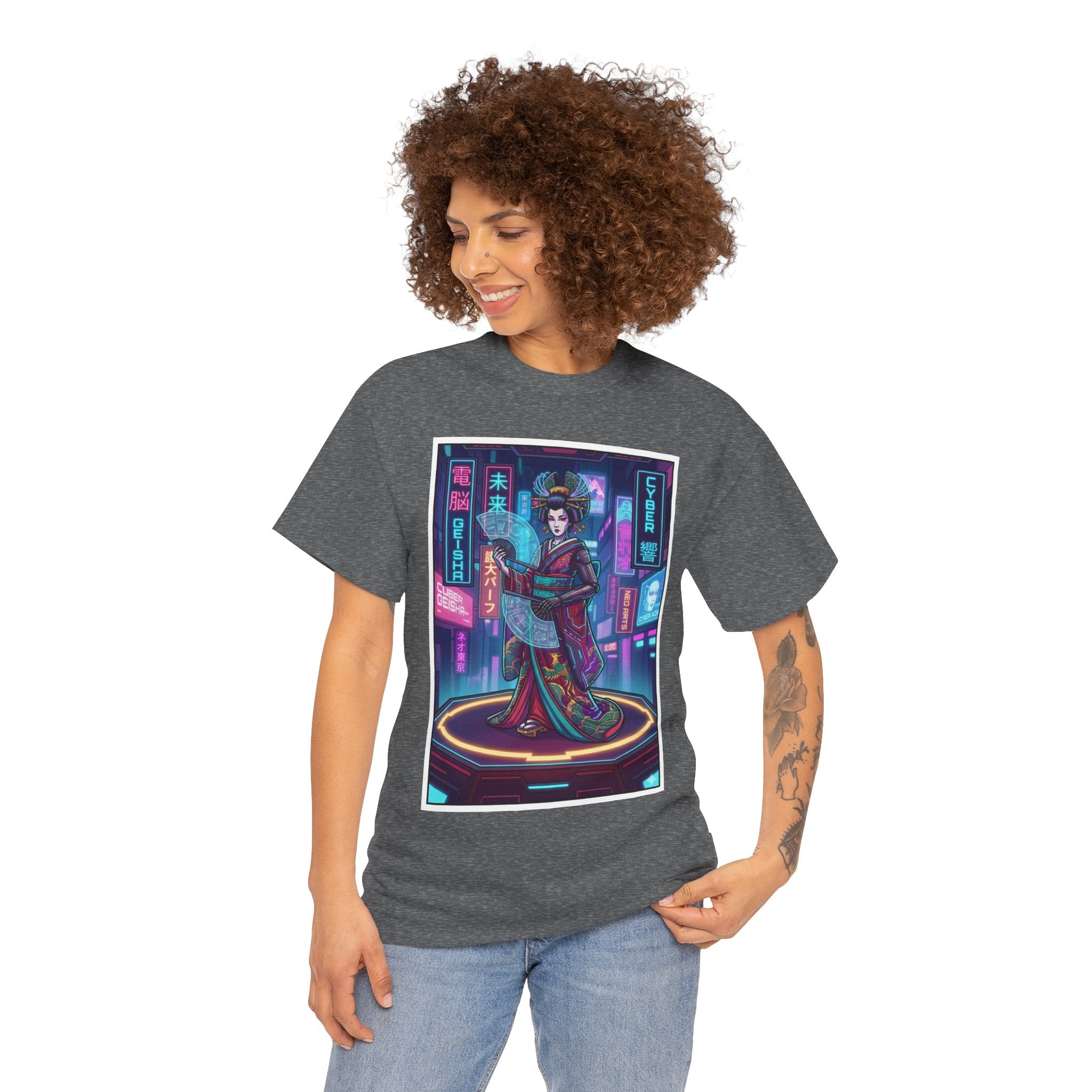 Geisha Cyberpunk T-Shirt — Neon Tokyo Aesthetic Graphic Tee
