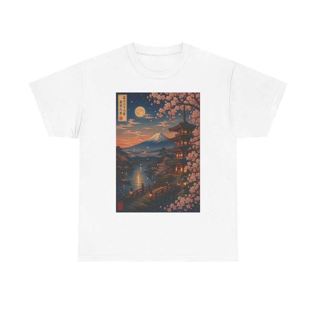 T-Shirt — Moonlit Mount Fuji Cherry Blossom Japanese Landscape Tee
