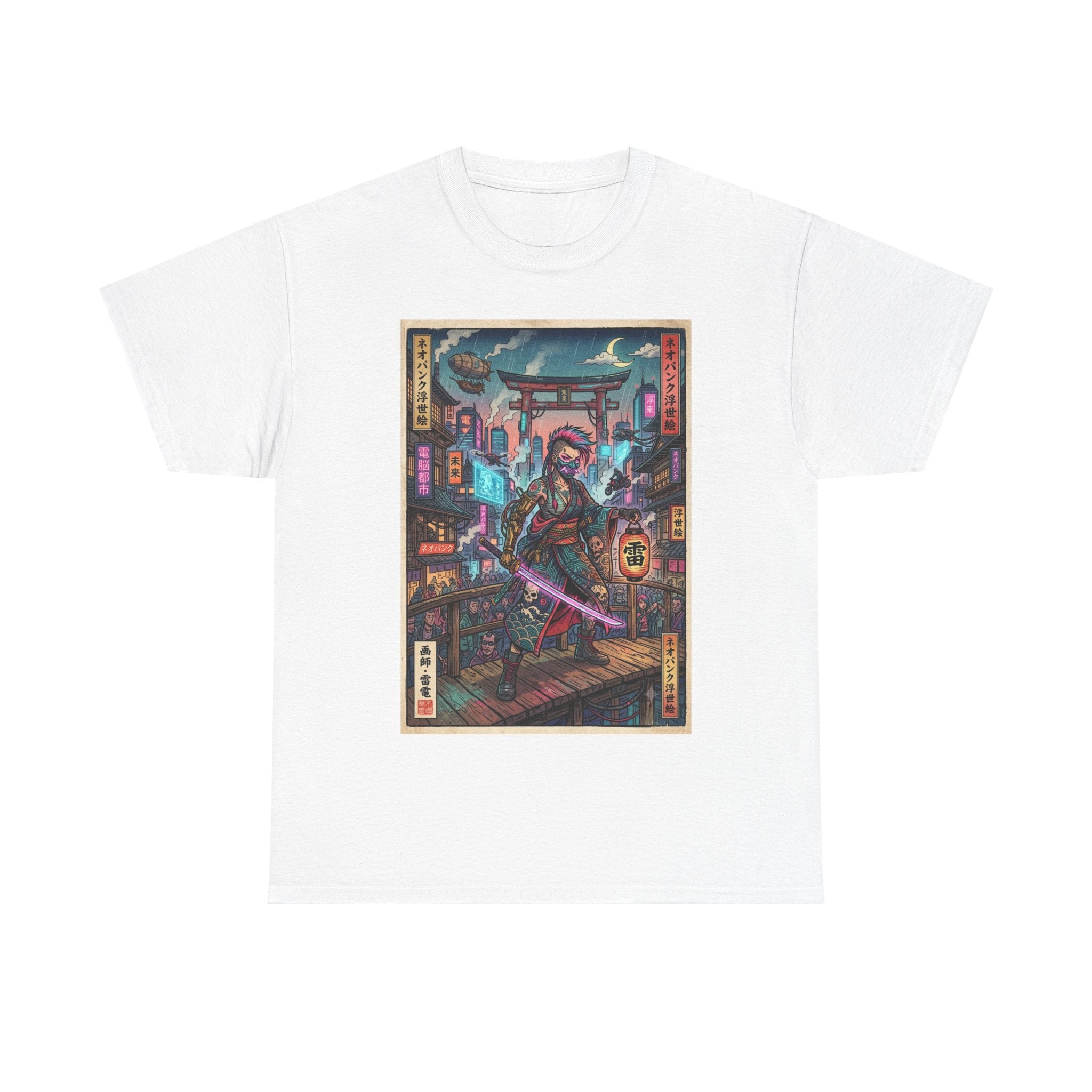 Cyber Samurai T‑Shirt — Neon Tokyo Warrior Graphic Tee