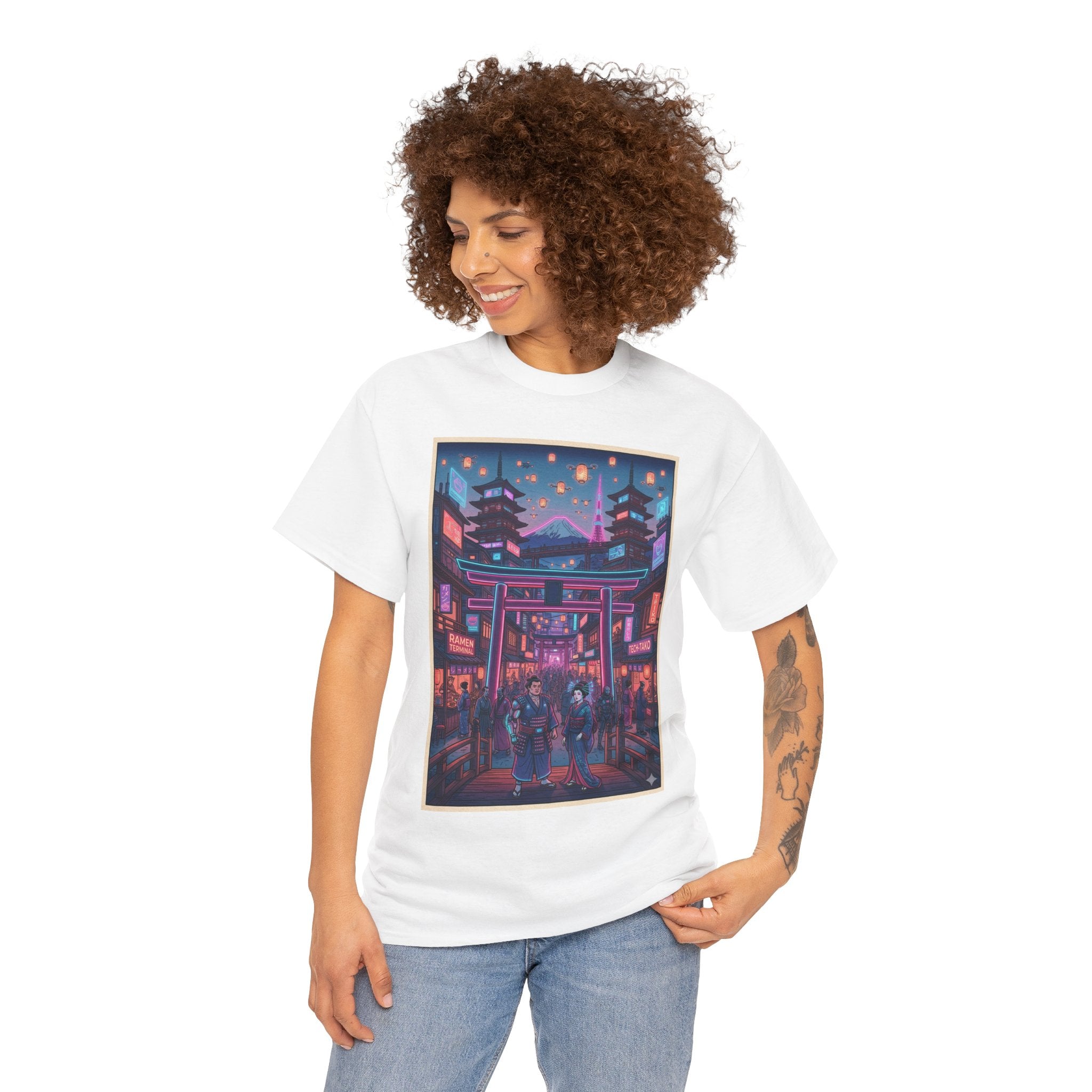 Japanese Night Market Tee — Neon Torii Shrine Streetwear
